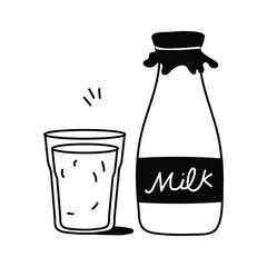 Get this trendy hand drawn icon of milk bottle with glass