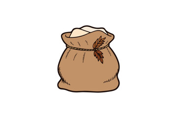 Rice sack icon - brown hand drawn sack clipart for agriculture and grain storage illustration