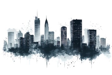 Fototapeta premium City skyline silhouette illustration with skyscrapers and buildings at night