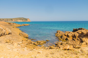 Rocky Beach with Ocean and Mountain Views at Cap Fartas, Korbous, Tunisia