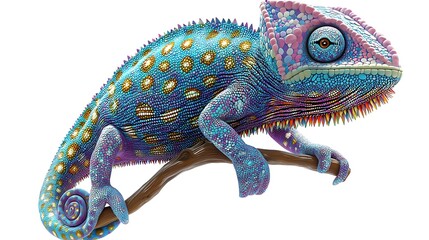 Fototapeta premium Vibrant Chameleon on Branch Reptile Exotic Wildlife Nature