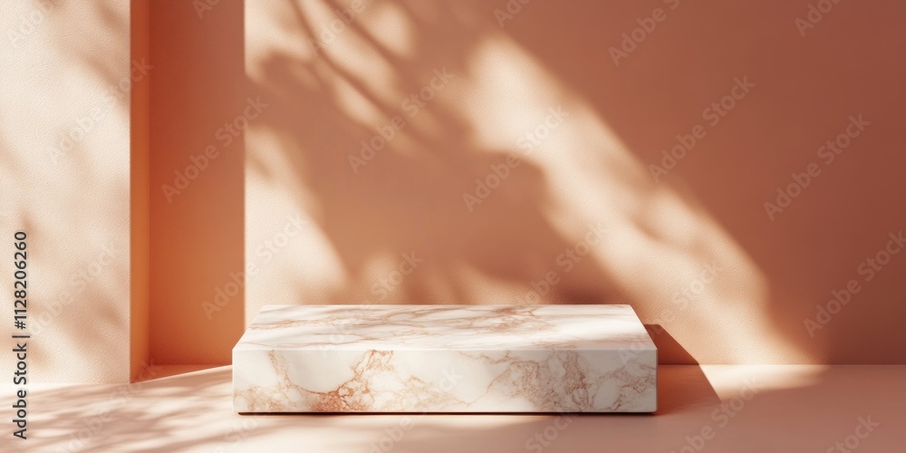 Aufkleber a minimalist scene featuring a marble platform against a soft pink backdrop with shadows.