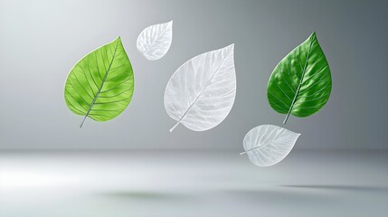 floating green & white leaves, nature design - minimalism