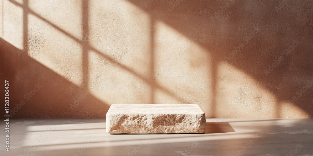 Aufkleber A simple stone block on a textured surface, illuminated by soft shadows.