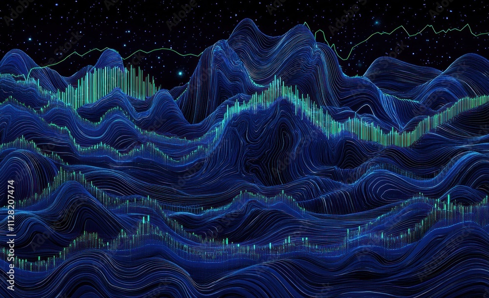 Leinwandbilder abstract visualization of data represented as waves and peaks in a starry background.
