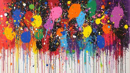 A colorful cascade from paintbrushes transforms a blank canvas into an abstract masterpiece, sparking creativity and inspiration.