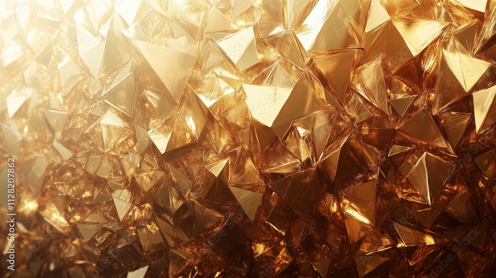 Poster stunning 3d render of an abstract gold crystal background with intricate geometric patterns.