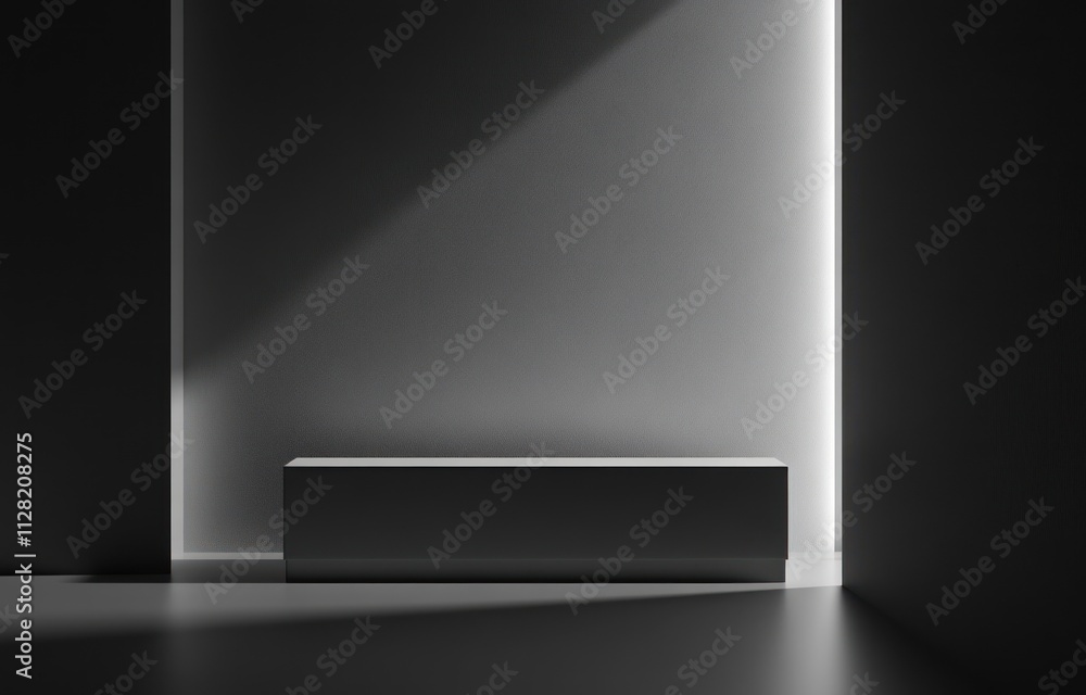 Poster A minimalist interior with a shadowed block and soft lighting.