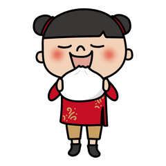 チャイナ服を着て肉まんを食べる子供（女の子）