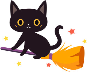 Halloween Black Cat with Witch Broom 
