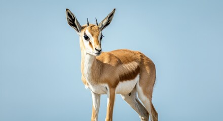 Naklejka premium Young antelope against a clear sky, emphasizing wildlife and nature exploration