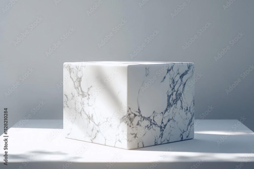 Aufkleber A minimalist marble cube displayed on a table, emphasizing light and shadow play.