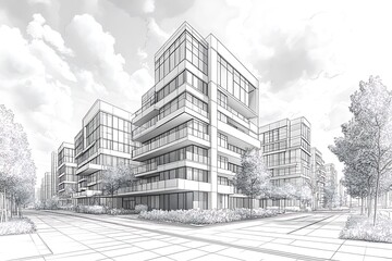 Modern Architectural Sketch: Cityscape Design 