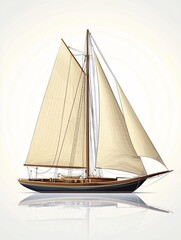 Obraz premium A classic yacht illustration depicting its two masts and unique hull against a white background.