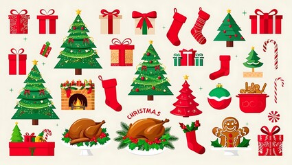 Merry Christmas Festive Collection:  Holiday Icons and Elements for Winter Celebrations