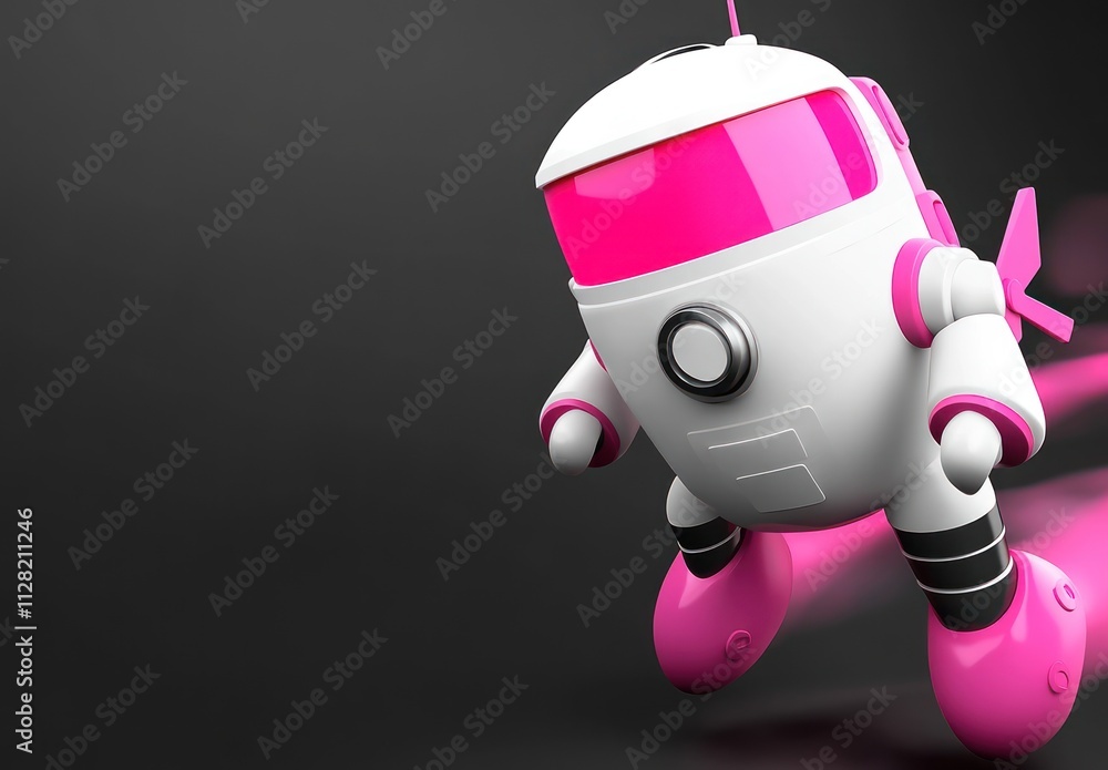Leinwandbilder a colorful robot character in a dynamic pose against a dark background.