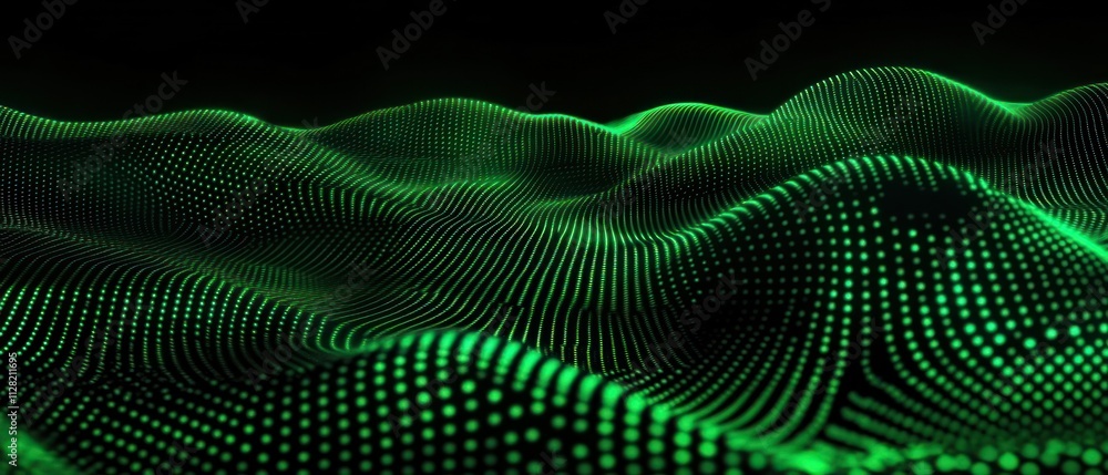 Poster Abstract green wave pattern representing digital landscapes or data visualization.