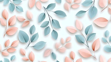 Fototapeta premium pastel pink & blue leaves seamless pattern - pastel colors
