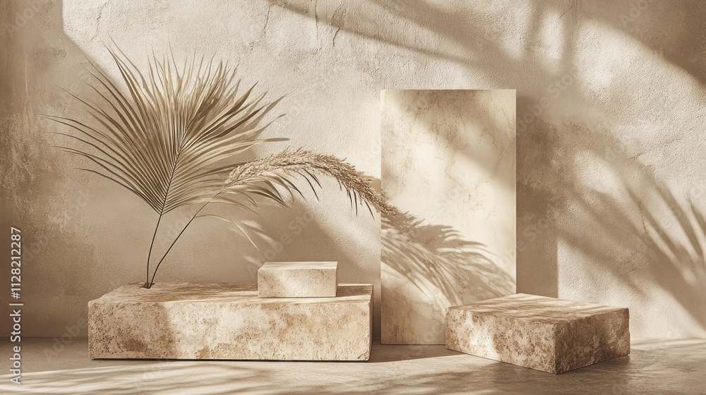 Aufkleber a minimalist arrangement featuring natural textures and shadows, emphasizing tranquility.