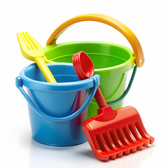 Baby Toy Bucket with Shovel and Rake Isolated