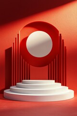 Obraz premium Podium on a red background, Chinese New Year theme in a minimalist style