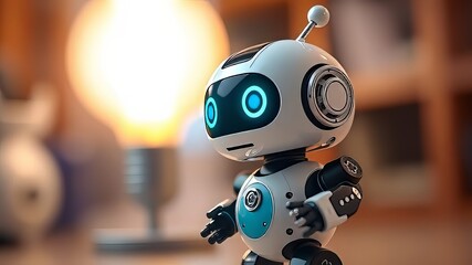 "Whimsical Mini Robot with Lightbulb - Innovative Design