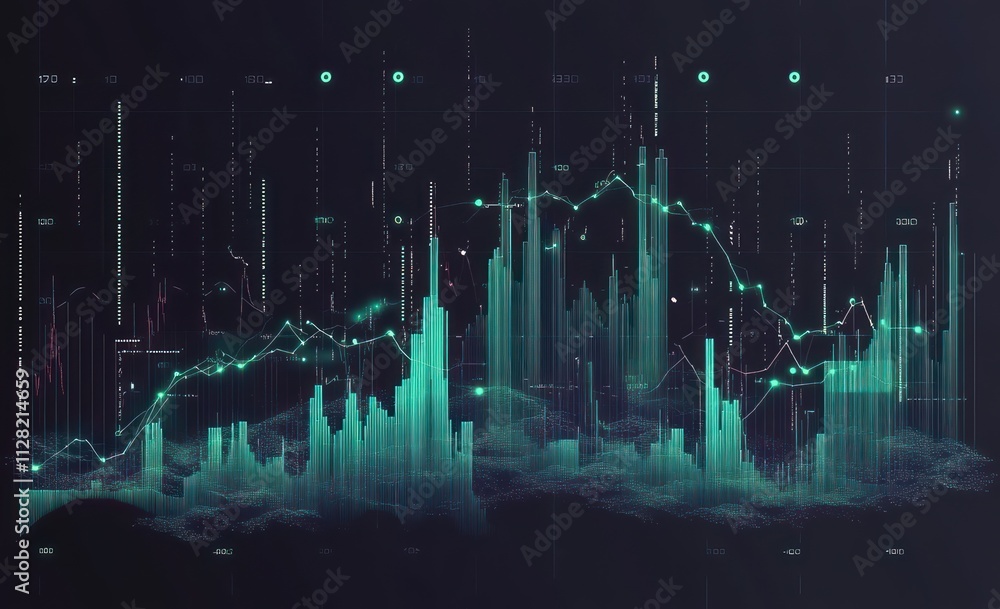 Poster Abstract data visualization with graphs and charts representing trends and analytics.