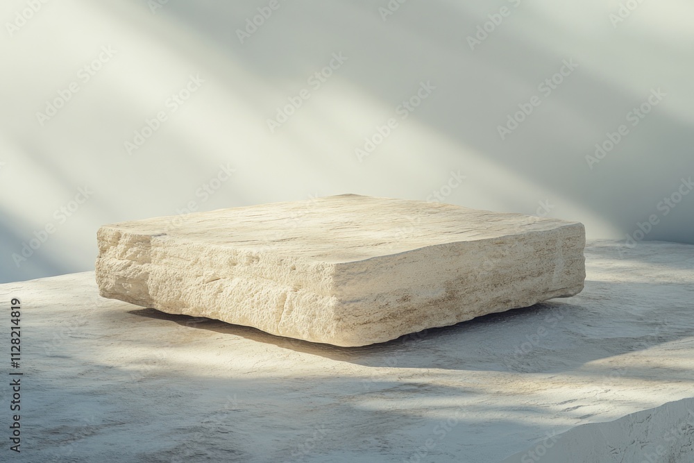 Aufkleber A textured stone slab rests on a smooth surface, illuminated by soft light and shadows.