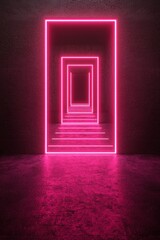 Fototapeta premium Minimalistic neon pink light lines on a dark background, in a simple and elegant style