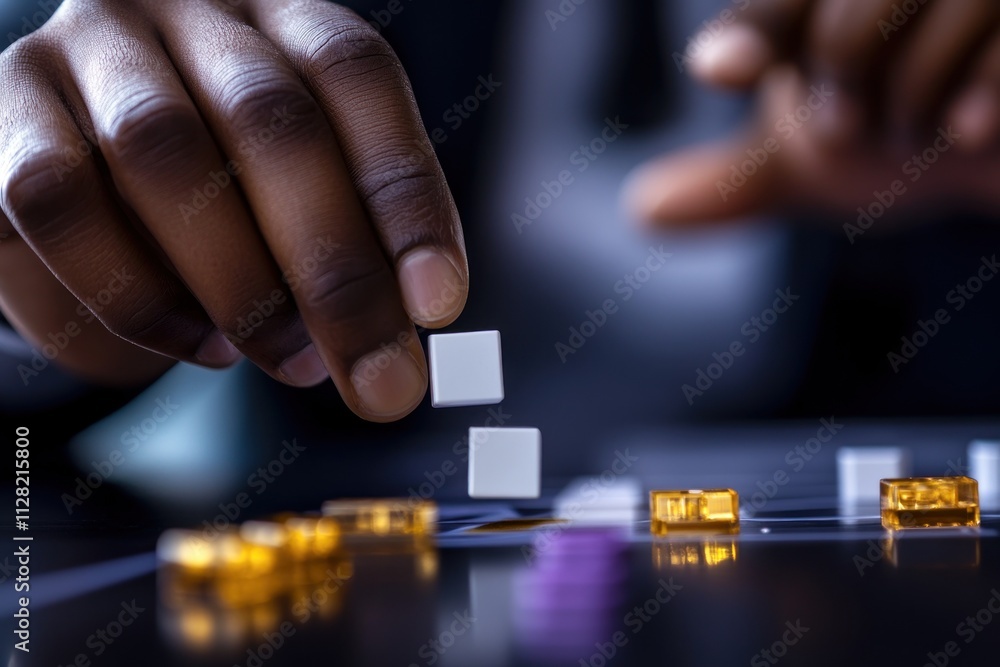 Aufkleber a close-up of a hand placing game pieces on a board, emphasizing strategy and gameplay.