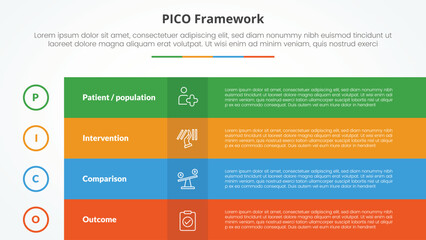 PICO framework infographic concept for slide presentation with box table fullpage colorful with 4 point list with flat style