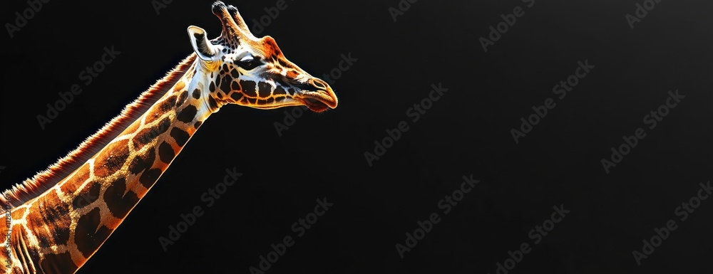 Aufkleber A close-up of a giraffe against a dark background, showcasing its unique patterns and features.