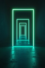 Fototapeta premium Minimalistic neon green light lines on a dark background, in a simple and elegant style