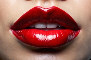 Obraz premium A woman's lips are painted red and she is smiling
