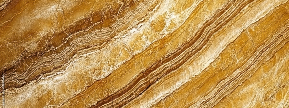 Poster a close-up view of a polished stone surface showcasing rich golden and brown patterns.