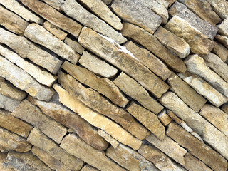 A wall made of stone bricks with a rough texture