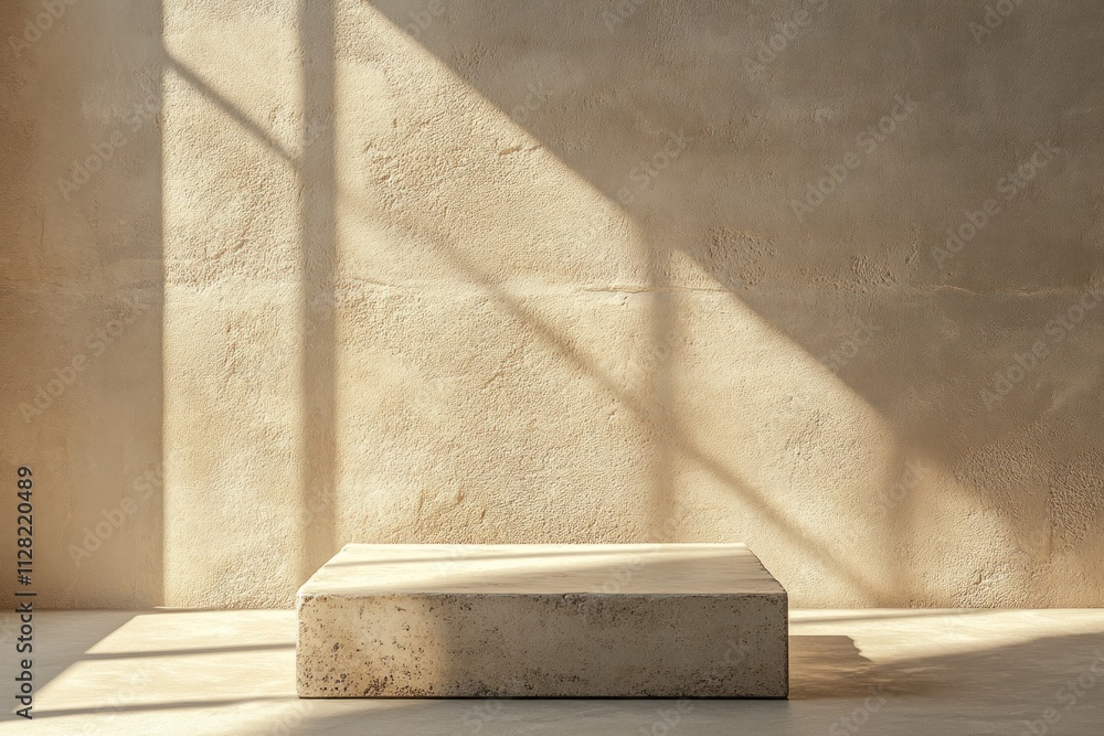 Aufkleber minimalist interior with a concrete platform and soft shadows on a textured wall.