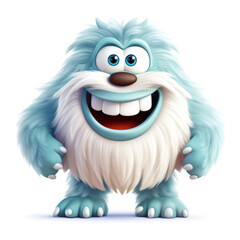 Fototapeta premium Cartoon smiling monster yeti or bigfoot hairy character isolated on white background