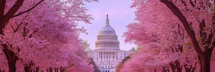 Cherry Blossoms Framing the U.S. Capitol Building AI generated illustration