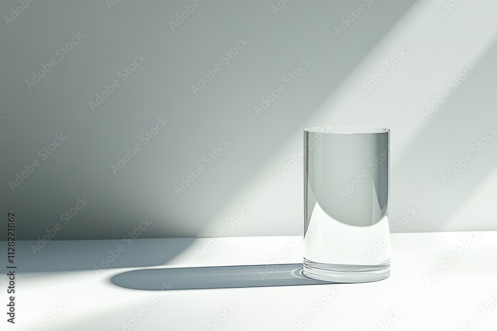 Poster a clear glass filled with water casts a soft shadow in a minimalist setting.