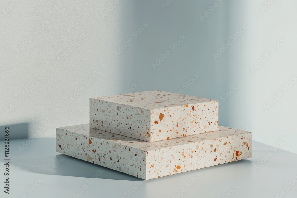 Fototapete Two stacked terrazzo blocks with a light, textured surface casting soft shadows.