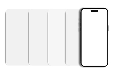 Smartphone mockup and social media stories interface mockup. Social media mobile app page template design for user carousel stories feed. App interface frame template presentation on social network