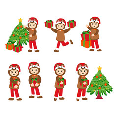 Kids Wearing Bear Outfit when Christmas Illustration