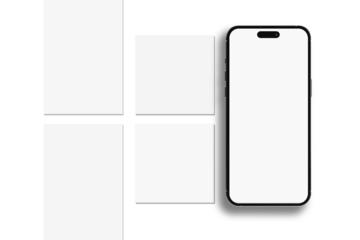 Smartphone mockup with social media post and stories interface mockup. Social media mobile app page template design for user carousel post feed. Minimal design interface template of social network