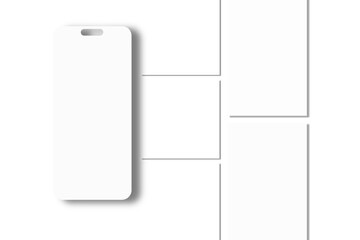 Smartphone mockup with social media post and stories interface mockup. Social media mobile app page template design for user carousel post feed. Minimal design interface template of social network