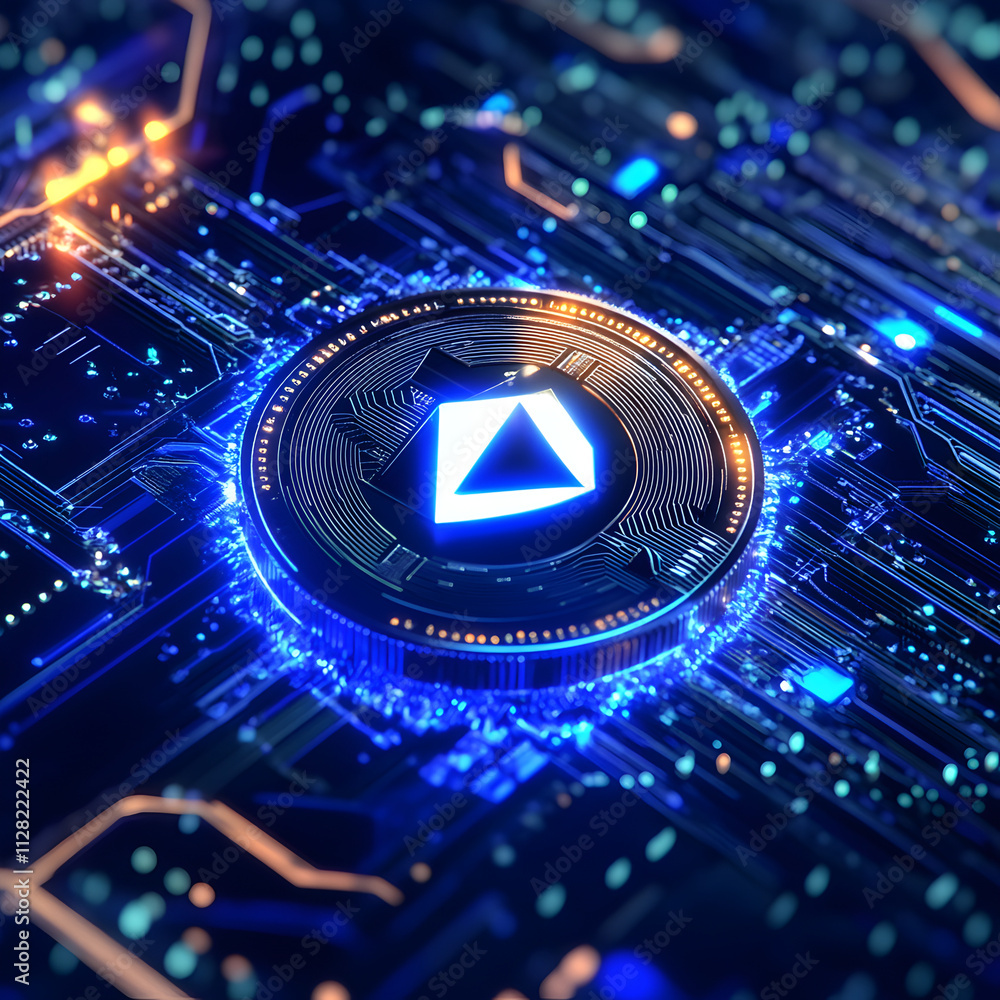 Poster illuminated litecoin token in futuristic setting digital environment conceptual art for cryptocurren