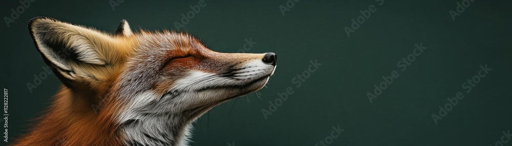 Poster a close-up of a fox with a serene expression against a dark background.