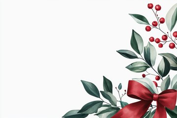 Fototapeta premium Festive holiday decoration with greenery and berries artistic design bright atmosphere close-up view seasonal concept