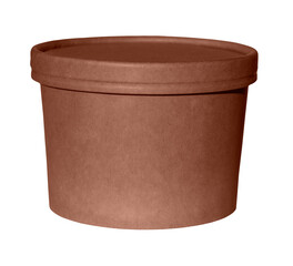 Round  brown cardboard box with lid..