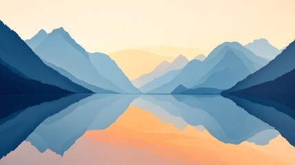 Obraz premium Serene Mountain Lake Reflections At Sunrise